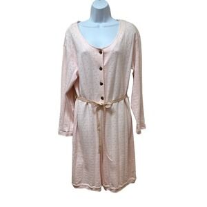 Vtg Pink One Piece Long John Thermal Pajama Romper Shortalls Sz L Made in USA